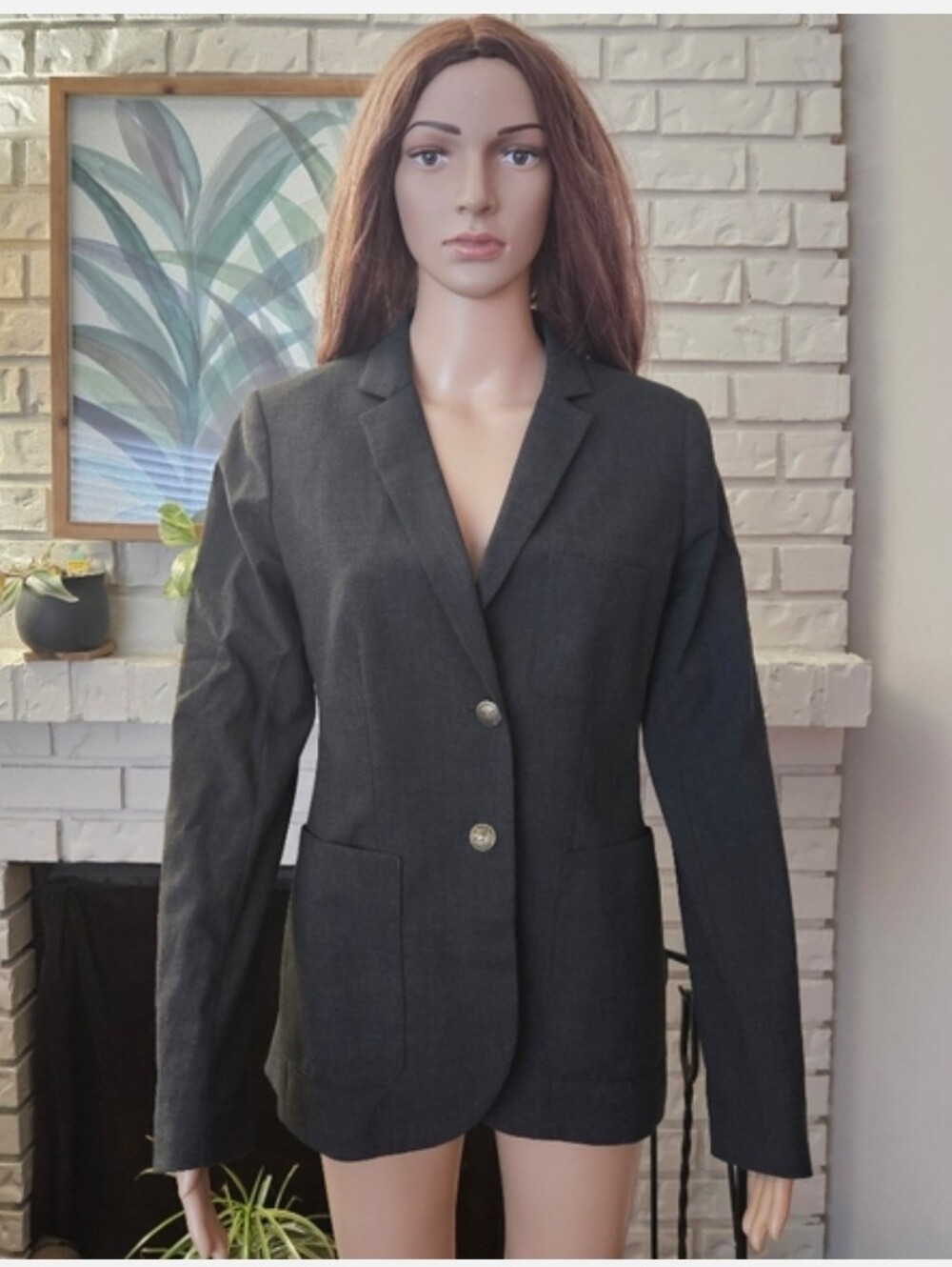 Aritzia Talula Dark Charcoal Gray Tailored Wool Blazer